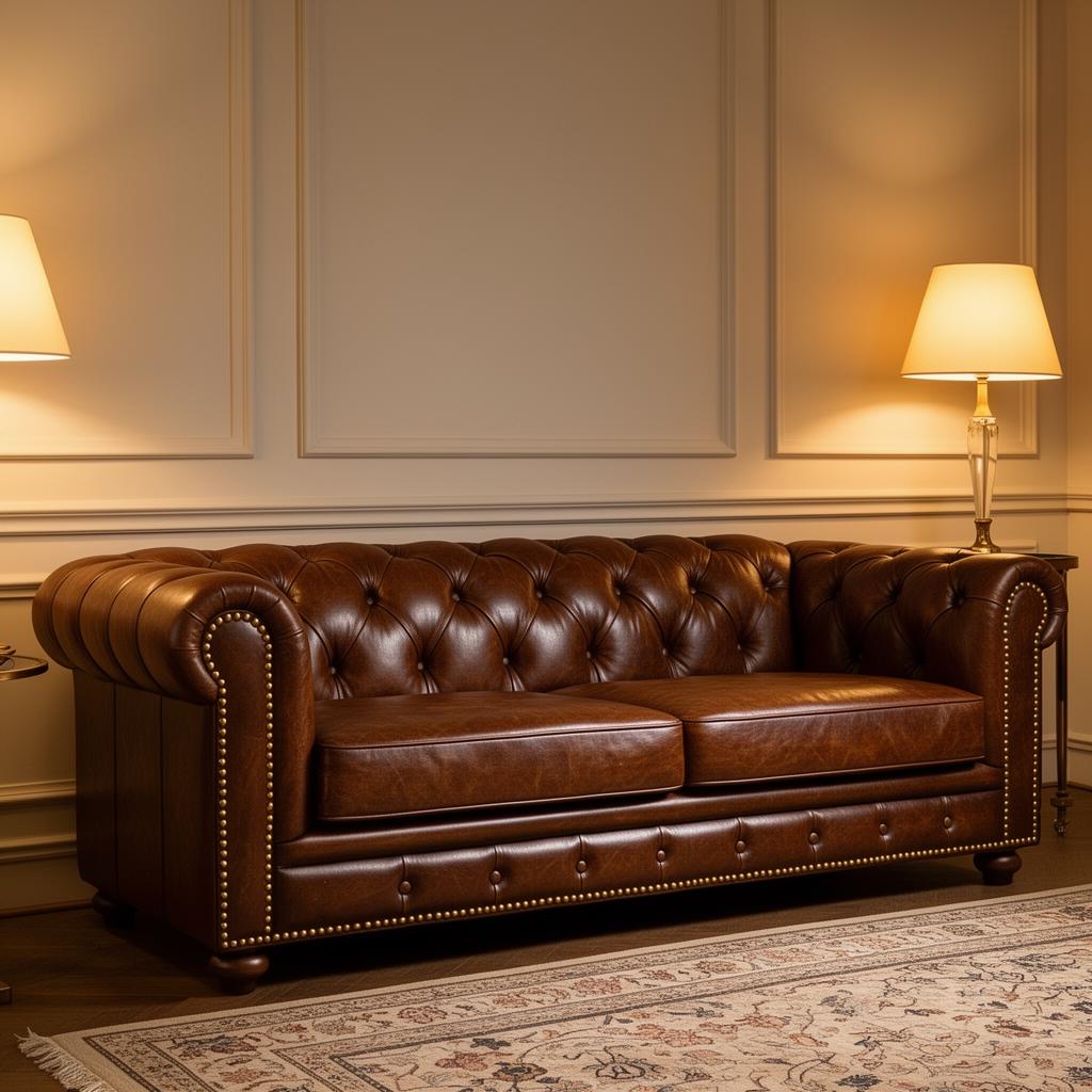 Restored brown leather Chesterfield sofa Delhi